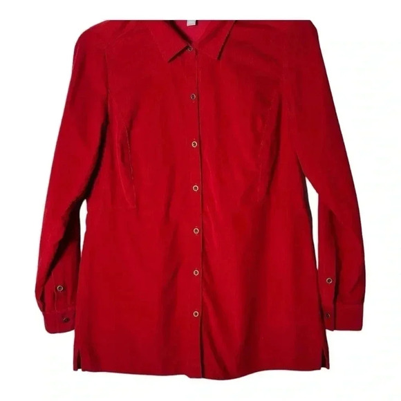 1852. J.JILL LONG SLEEVE CORDUROY MATERIAL FULL BUTTON UP TOP PLEATED BACK SZ XS - Picture 4 of 10